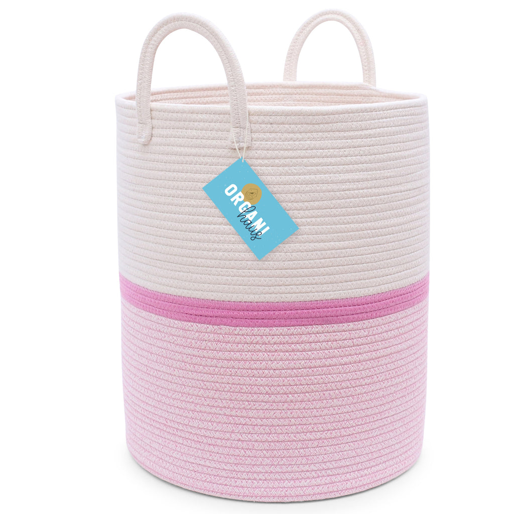Cotton Rope Storage Basket - 3-Tone Striped Pink - Tall