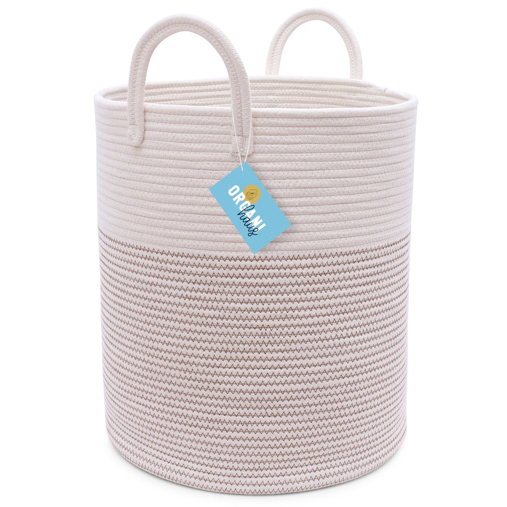 Cotton Rope Storage Basket - Off-White w/ Stitches - Tall