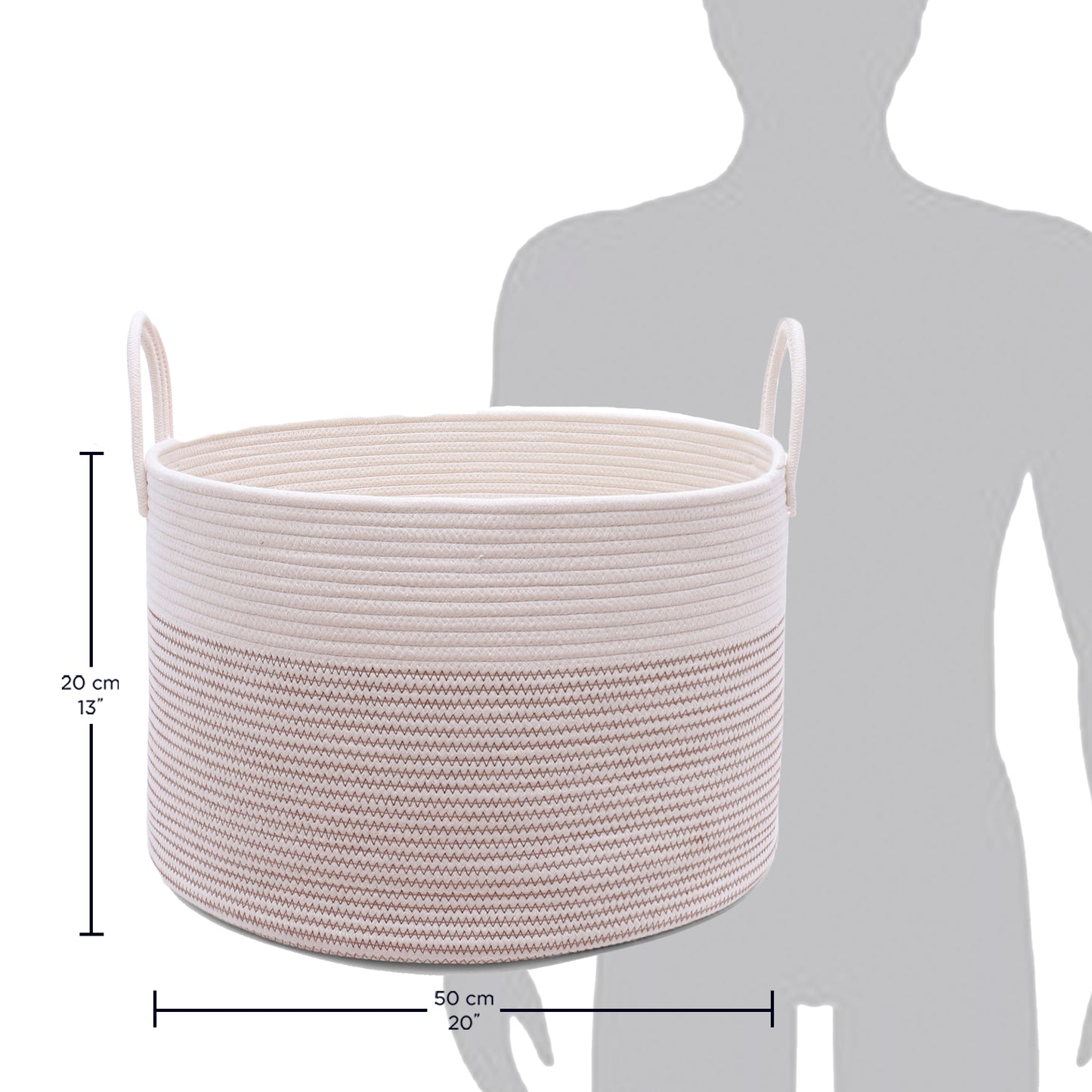 Cotton Rope Storage Basket - Off-White w/ Stitches - Wide