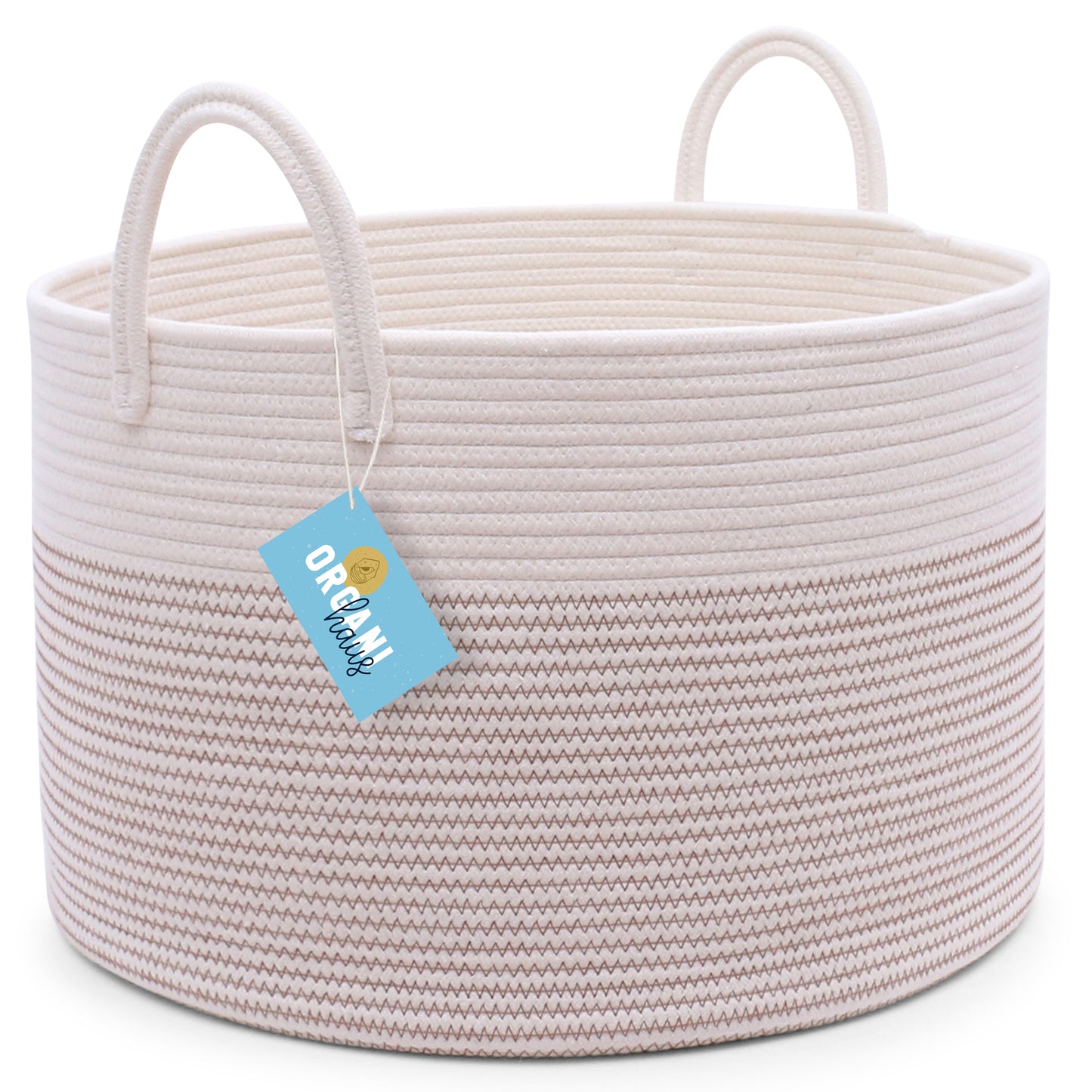 Cotton Rope Storage Basket - Off-White w/ Stitches - Wide