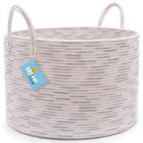 Cotton Rope Storage Basket - White w/Gray Stitches - Wide