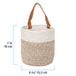 Woven Wall Basket w/ Real Leather Handles - Set of 2 - Brown & Off-White