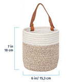 Woven Wall Basket w/ Real Leather Handles - Set of 2 - Brown & Off-White