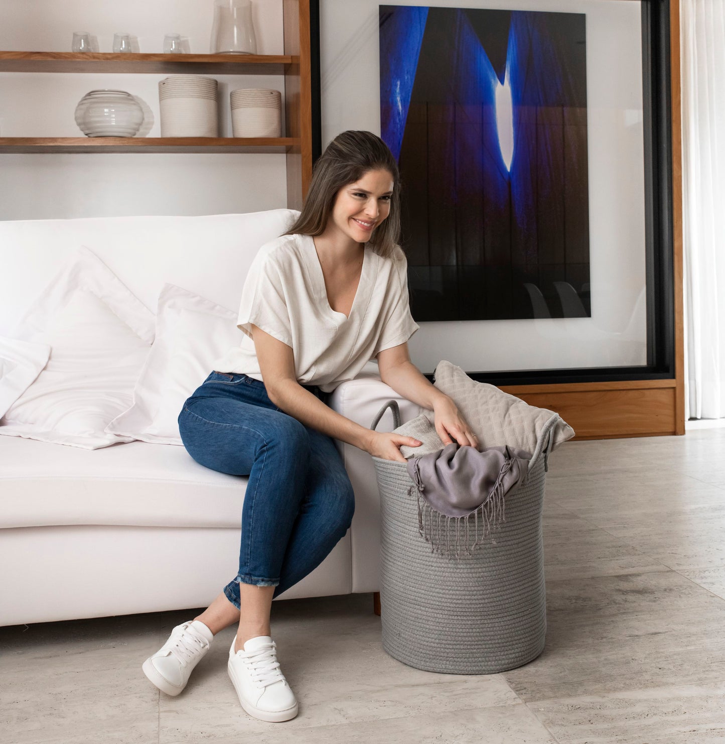 Cotton Rope Storage Basket - Full Gray - Tall