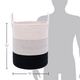 Cotton Rope Storage Basket - Black & Off-White w/Stitches - Tall