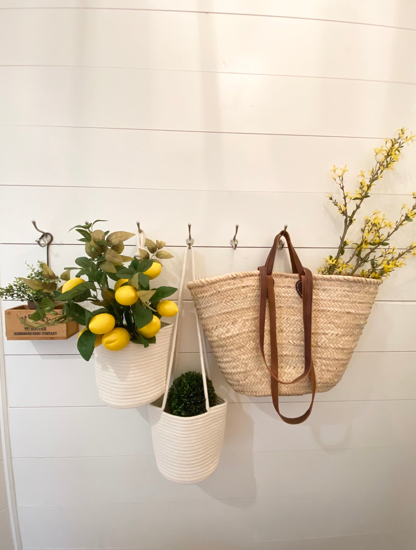Cotton Rope Hanging Planter Basket - Set of 2 - Full Off-White