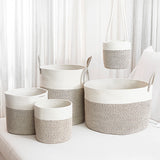 Cotton Rope Hanging Planter Basket - Set of 2 - Brown & Off-White