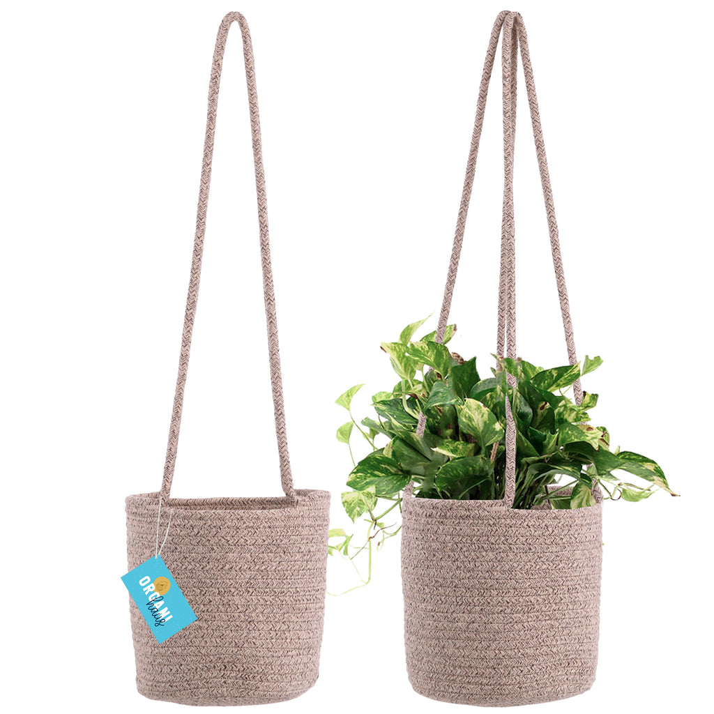 Cotton Rope Hanging Planter Basket - Set of 2 - Full Brown