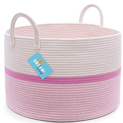 Cotton Rope Storage Basket - 3-Tone Striped Pink - Wide