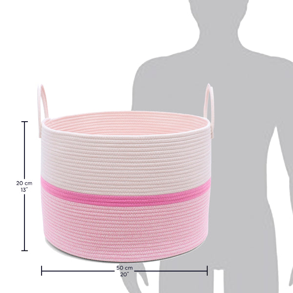 Cotton Rope Storage Basket - 3-Tone Striped Pink - Wide