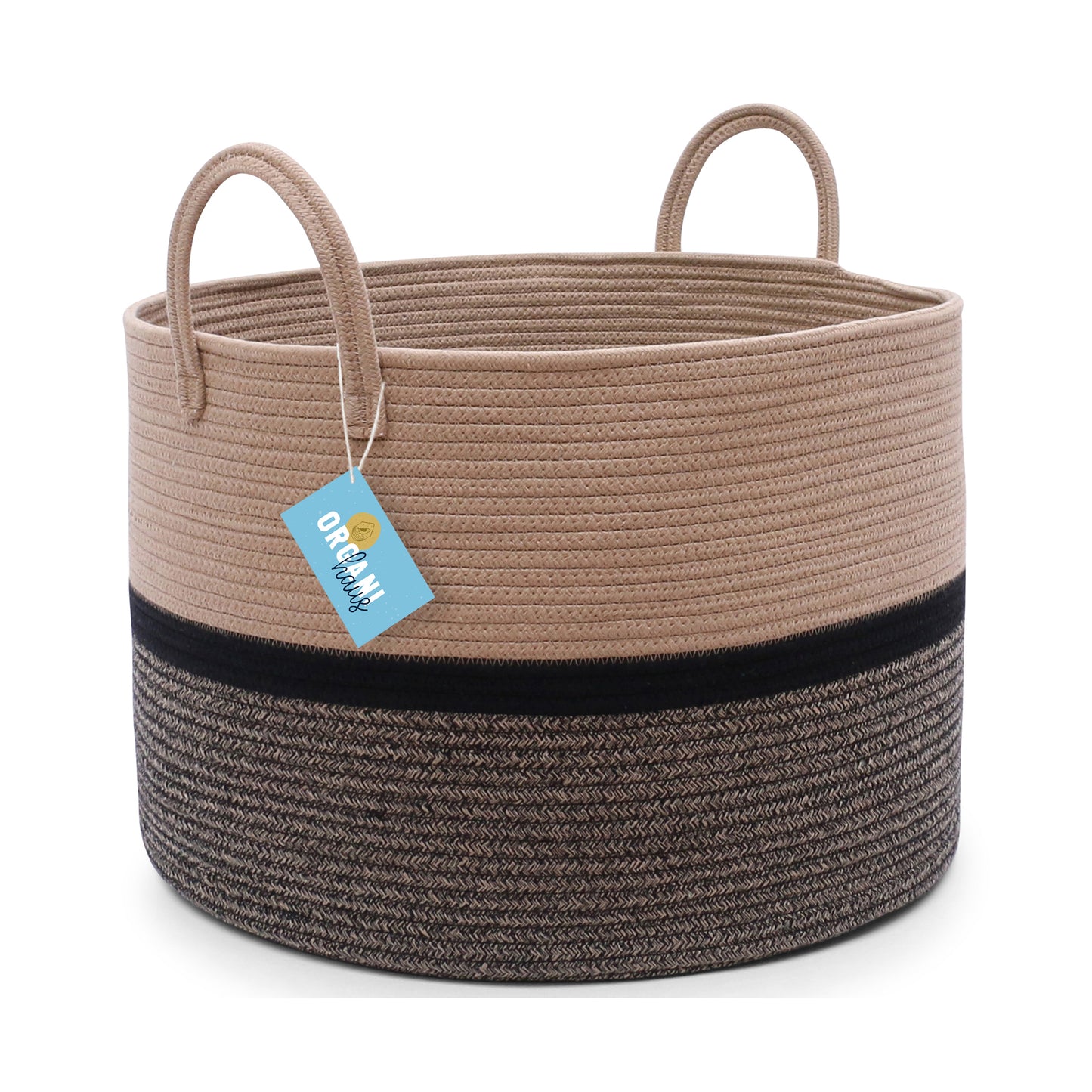 Cotton Rope Storage Basket - 3-Tone Striped Brown - Wide