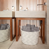 Cotton Rope Storage Basket - White w/Gray Stitches - Wide