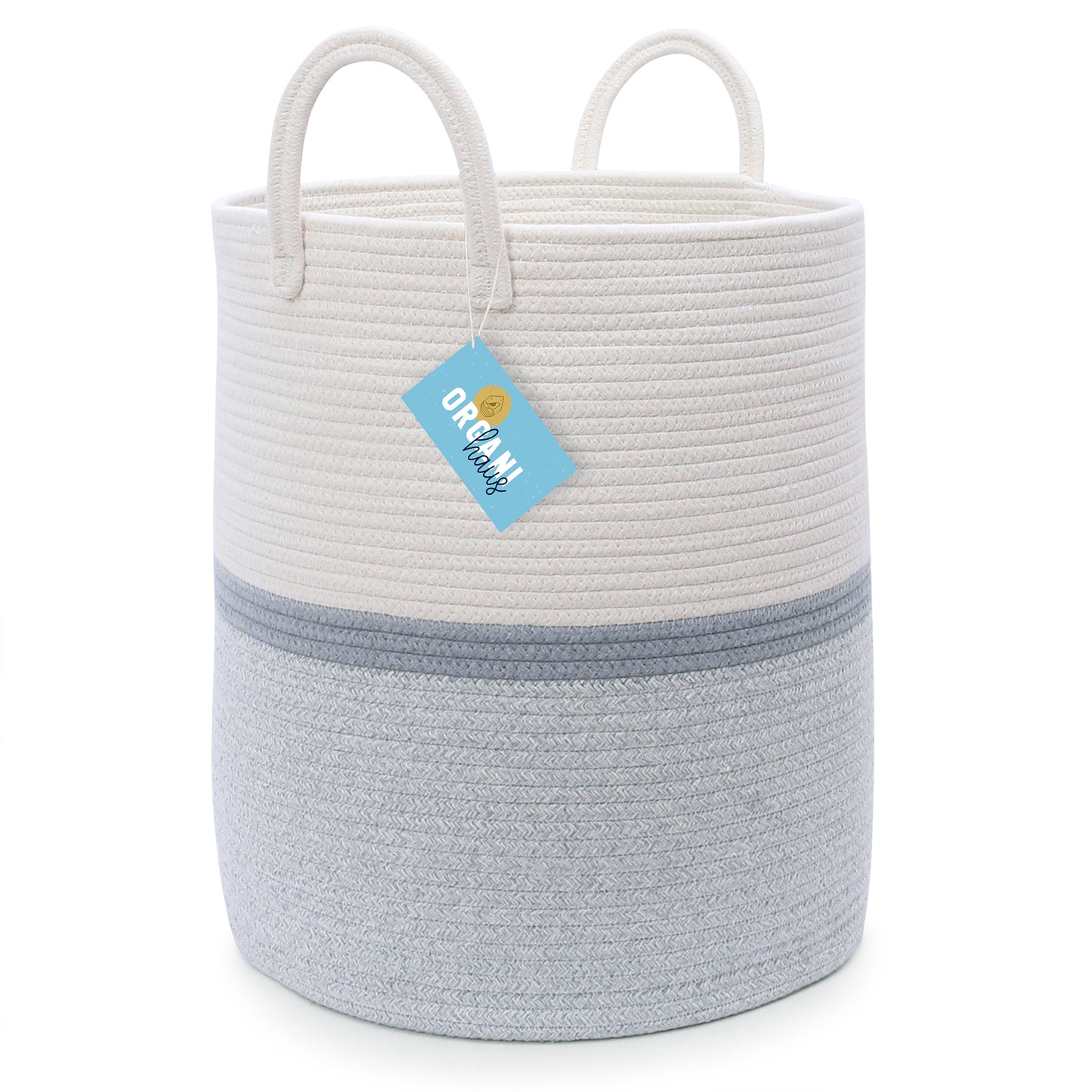 Cotton Rope Storage Basket - 3-Tone Striped Gray - Tall