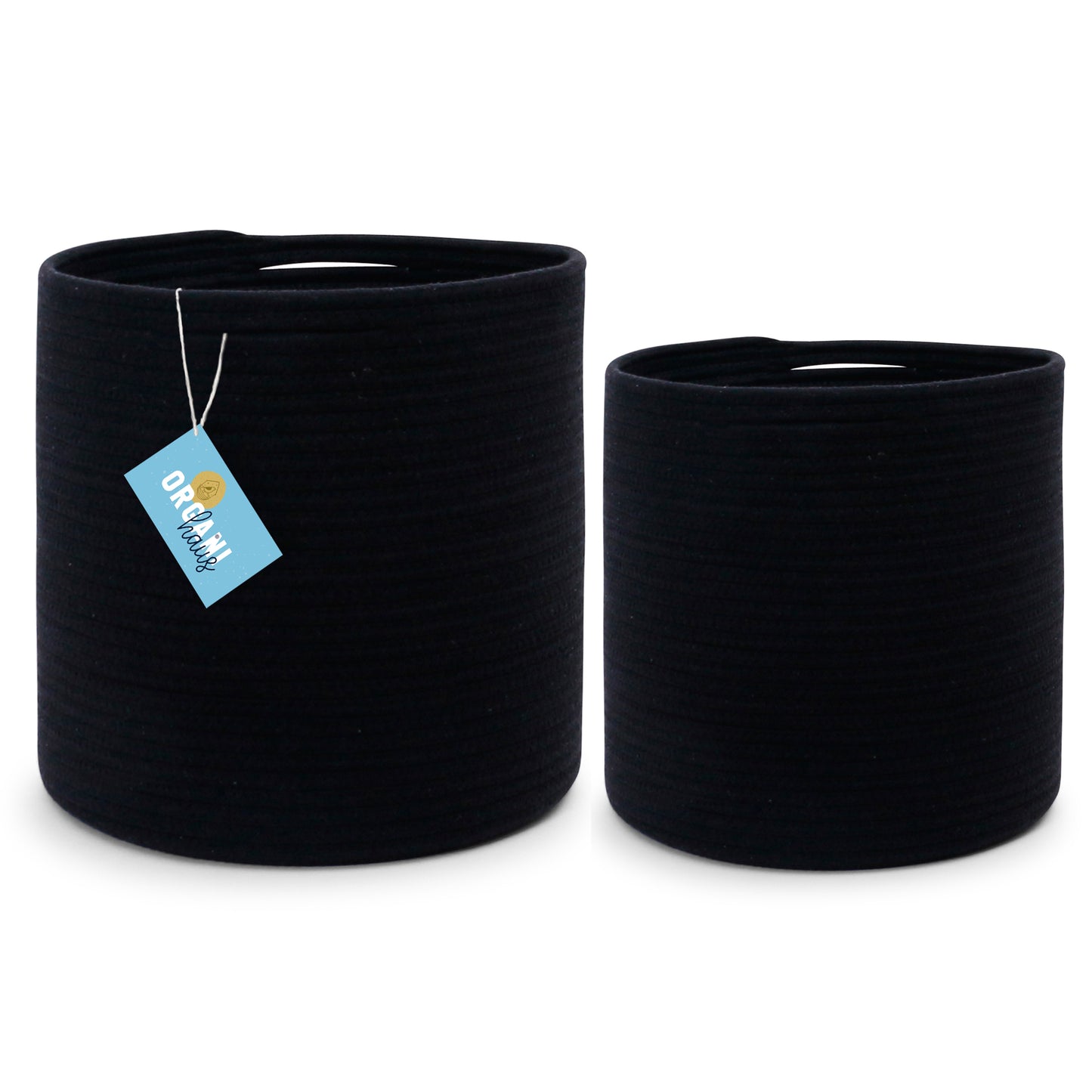 OrganiHaus Black Cotton Rope Storage Basket