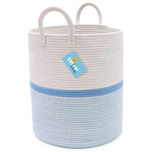 Cotton Rope Storage Basket - 3-Tone Striped Blue - Tall