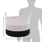 Cotton Rope Storage Basket - Off-White & Black w/ Stitches - Wide