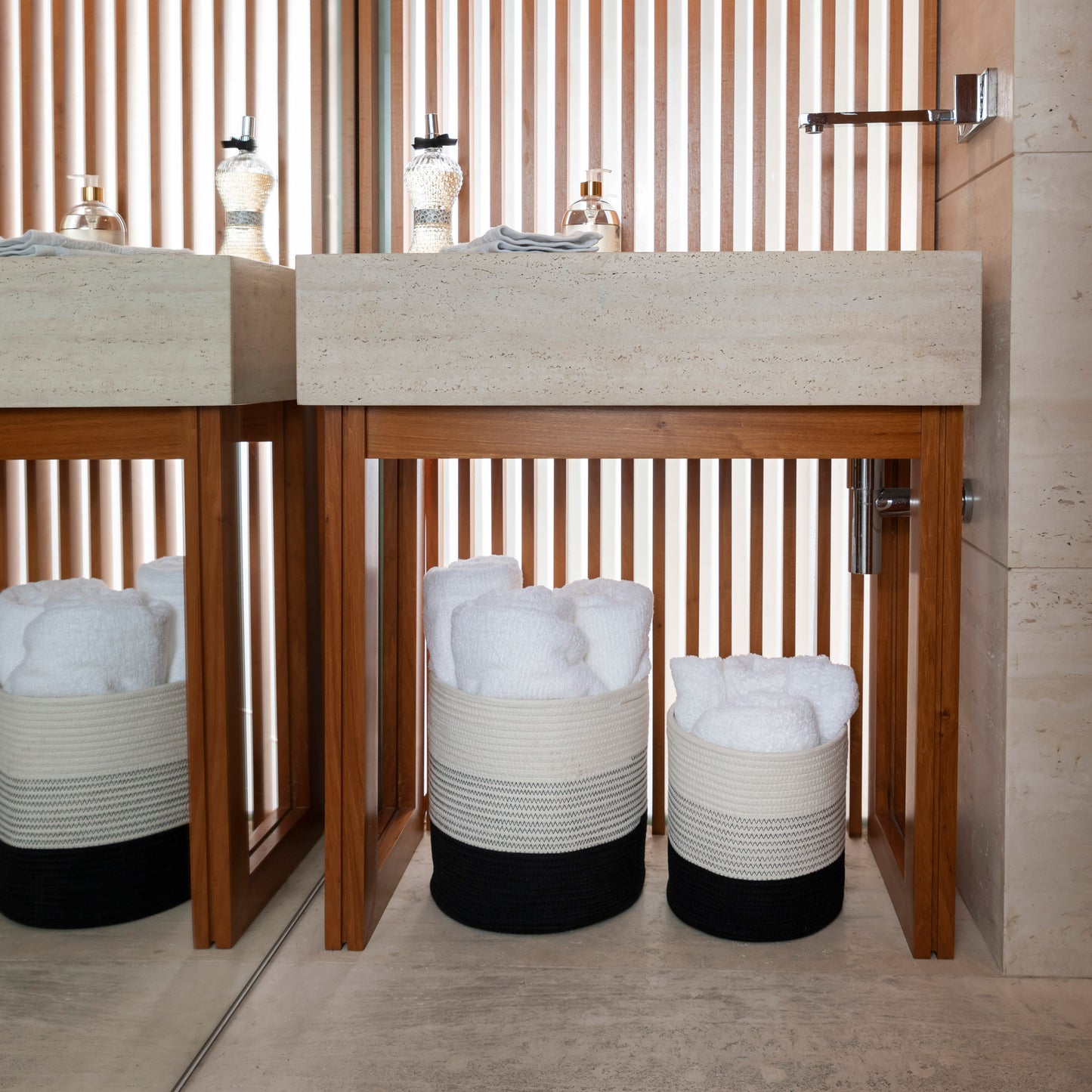 2-Pack Planter Basket - White & Off White w/ Stitches