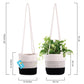 Cotton Rope Hanging Planter Basket - Set of 2 - Black & Off-White w/ Stitches