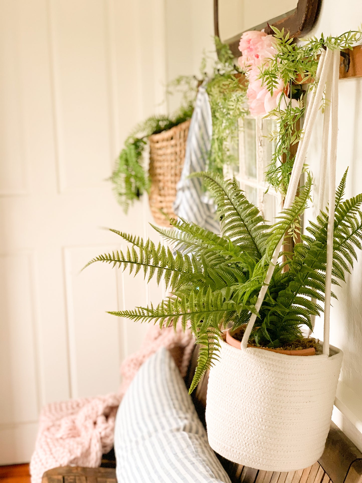 Cotton Rope Hanging Planter Basket - Set of 2 - Full Off-White