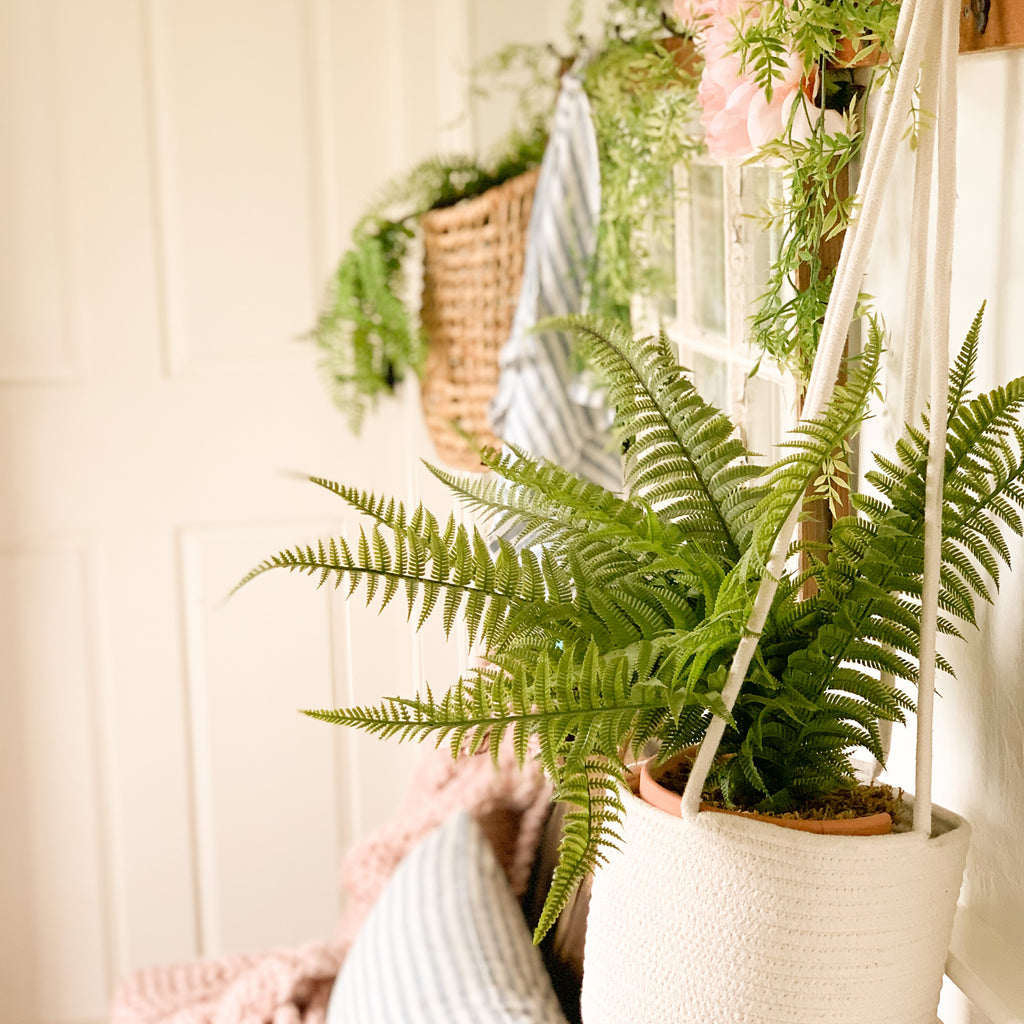 white rope hanging planter Cotton Rope Hanging Planter Basket - Set of 2