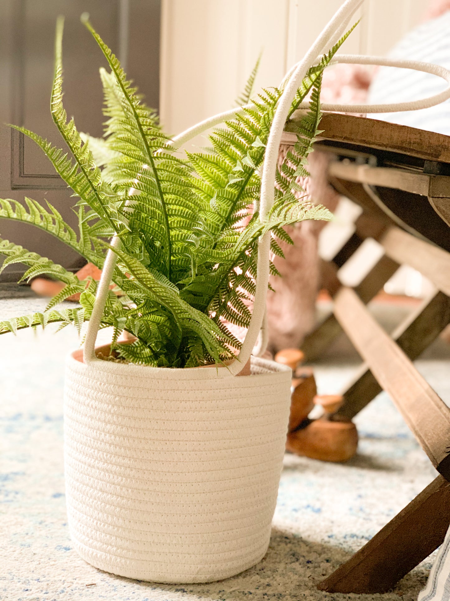 Cotton Rope Hanging Planter Basket - Set of 2 - Full Off-White