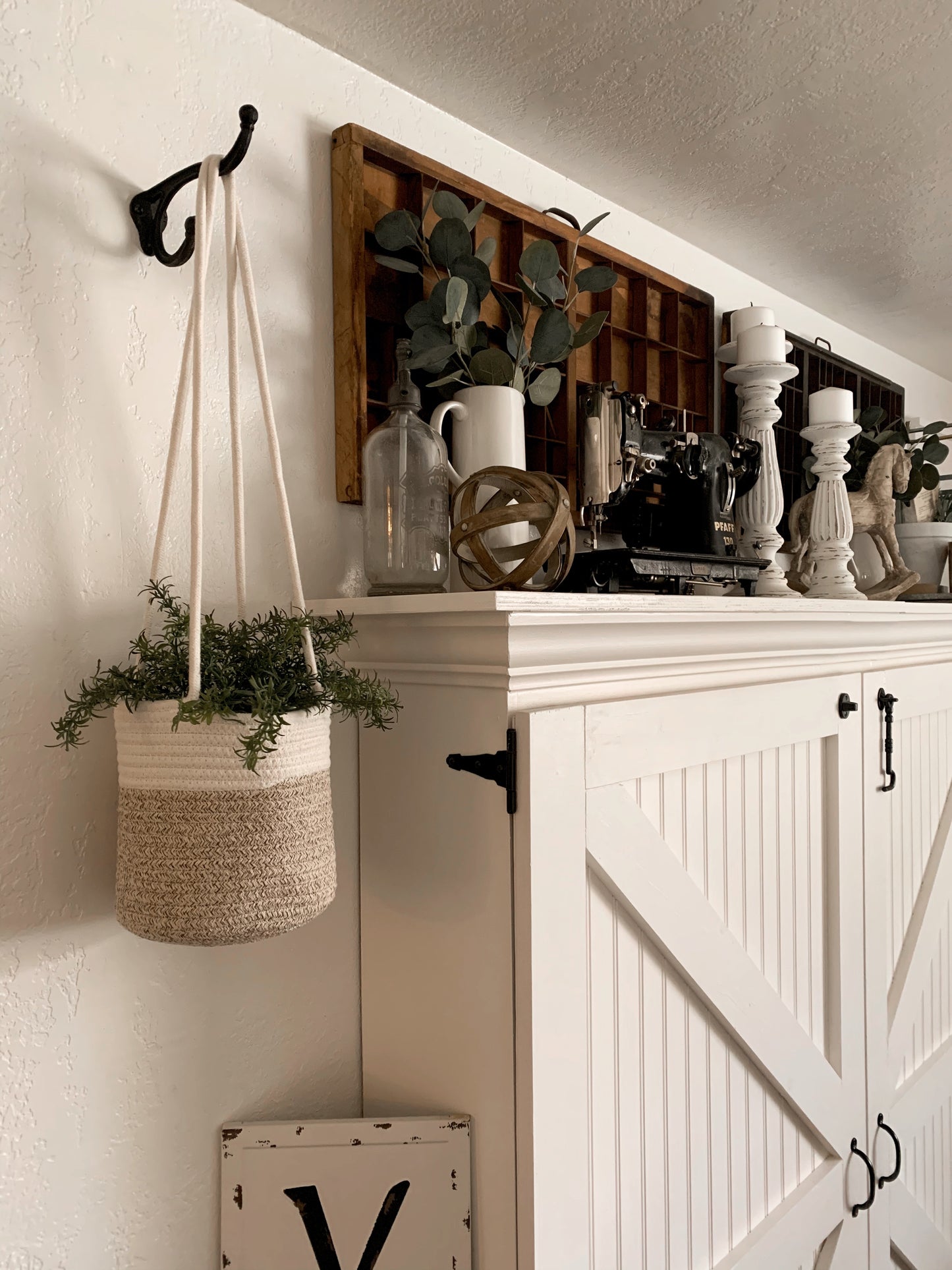 Cotton Rope Hanging Planter Basket - Set of 2 - Brown & Off-White